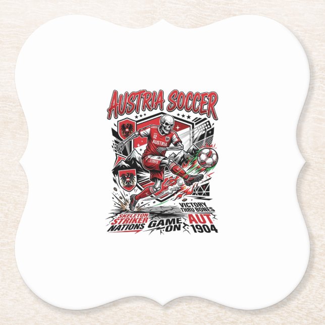 Austria Soccer Skeleton Striker Nations Poster Sty Paper Coaster (Front)