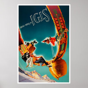 Austria Travel Poster Tyrol Ski Print Igls Art