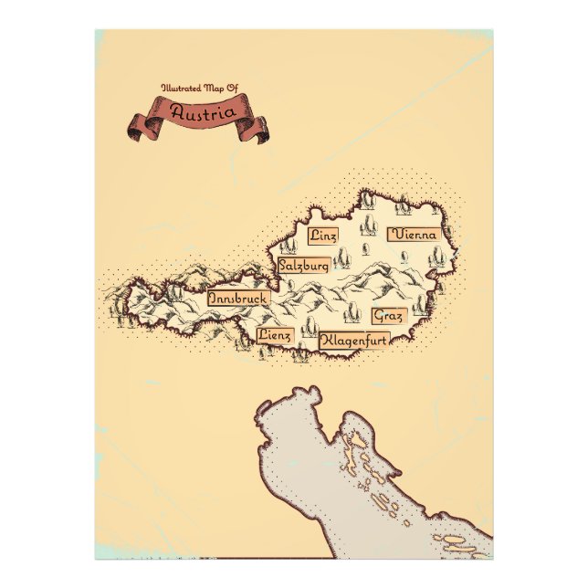 Austria Vintage Illustrated map Photo Print (Front)