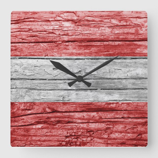 Austria wooden flag square wall clock (Front)