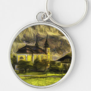 Austrian Alps Church Van Gogh Key Ring