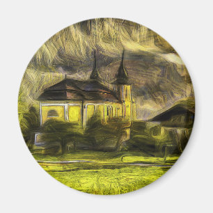 Austrian Alps Church Van Gogh Magnet
