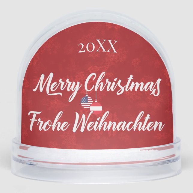 Austrian American Merry Christmas Snowglobe (Front)