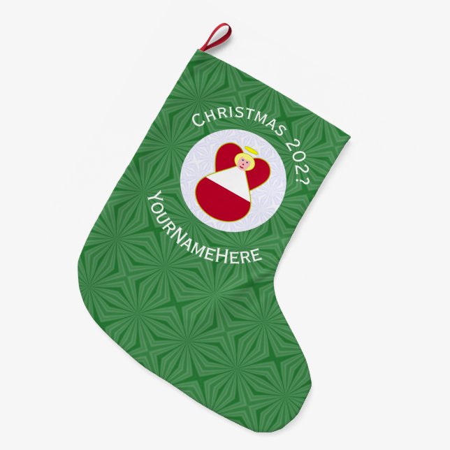 Austrian Angel Christmas Flag Personalised  Large Christmas Stocking (Front (Hanging))