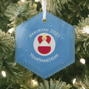 Austrian Angel Hanukkah Flag Personalised Glass Tree Decoration