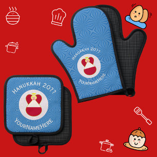 Austrian Blonde Angel Hanukkah Flag Personalised Oven Mitt & Pot Holder Set