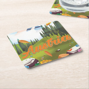 Austrian cartoon travel poster square paper coaster