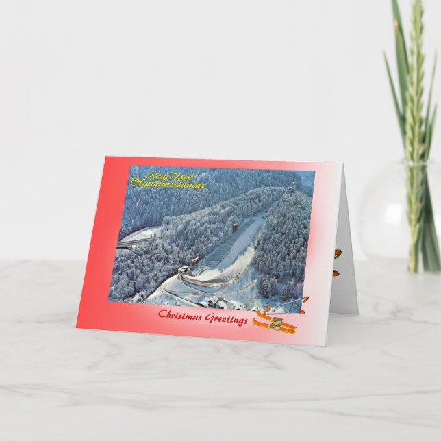 Austrian Christmas, Innsbruck Olympic Ski jump Holiday Card (Front)