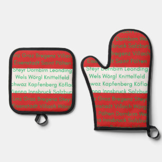 Austrian Flag Colours with Cities Oven Mitt & Pot Holder Set