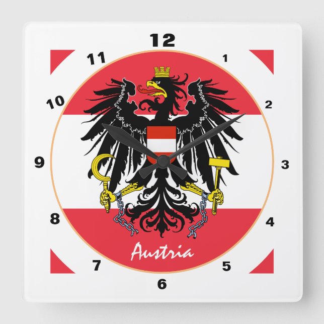 Austrian Flag, Eagle & Austria fashion /design Square Wall Clock (Front)