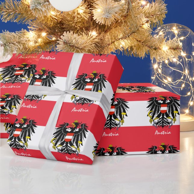 Austrian Flag, Eagle & Austria gifts /sports fans Wrapping Paper (Holidays)