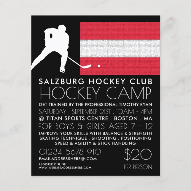 Austrian Flag, Hockey Player, Camp Advertising Flyer (Front)