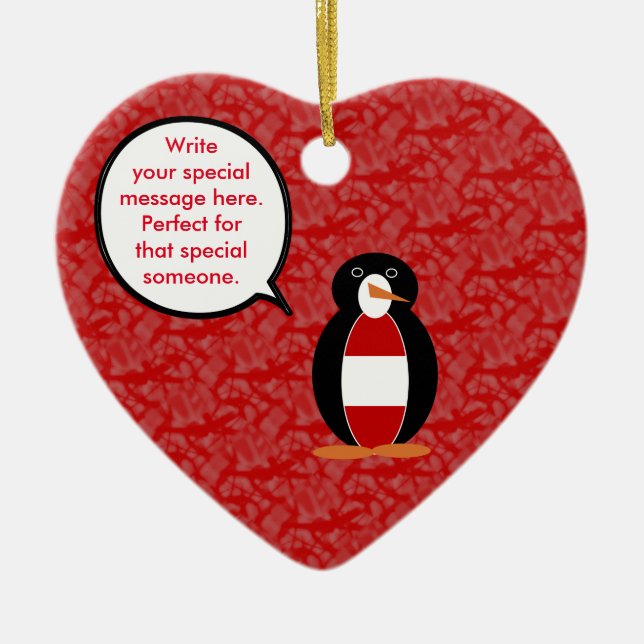 Austrian Flag Holiday Ms. Penguin Talking Ceramic Ornament (Front)