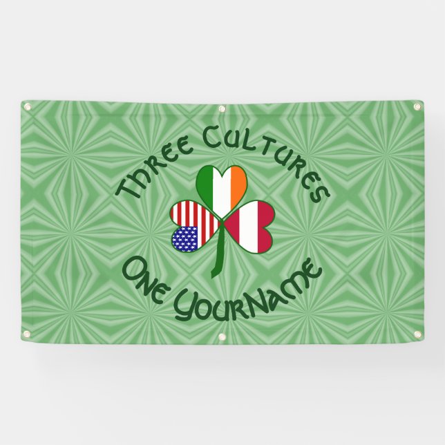 Austrian Irish American Shamrock Flag Personalised Banner (Horizontal)