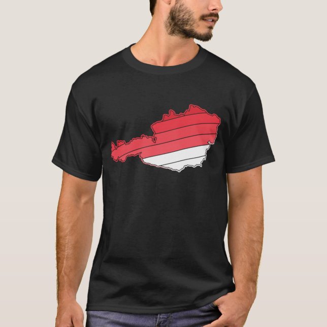 Austrian Map With Gradient Flag Colours T-Shirt (Front)