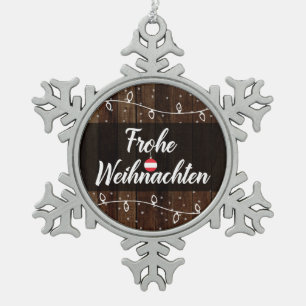 Austrian Merry Christmas Frohe Weihnachten Snowflake Pewter Christmas Ornament