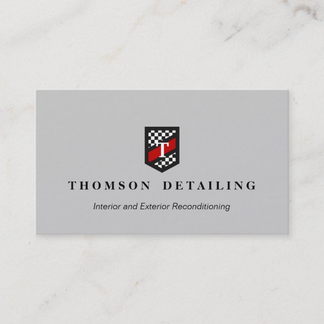  AutBody Repair Chequered Flag Shield Monogram Business Card (Front)