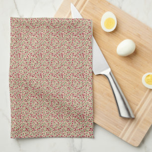 Authentic 1940s Muted Burgundy Floral Sprig Tea Towel