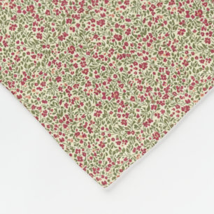 Authentic 1940s Utility Khaki & Burgundy Floral Fleece Blanket