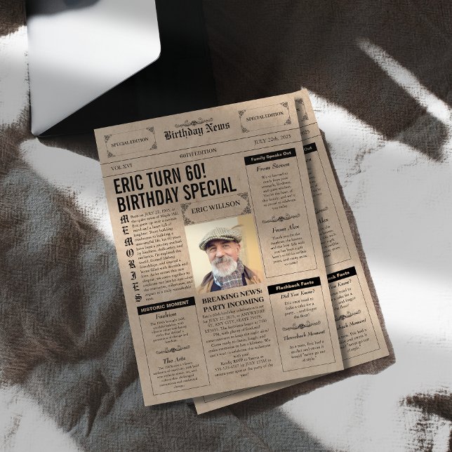 Authentic 60th Birthday Newspaper Cover Photo Invitation (Creator Uploaded)