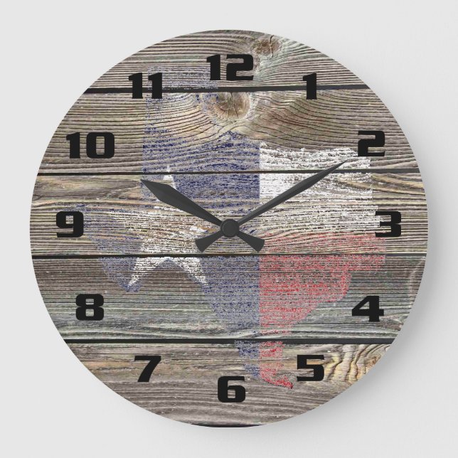 Authentic and Rustic Texas Map and Flag on wood Large Clock (Front)
