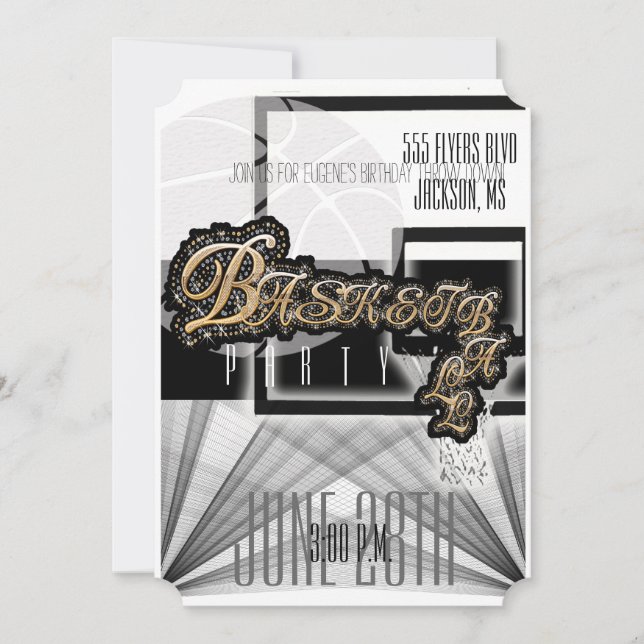 Authentic Basketball Party Invitation -Black (Front)