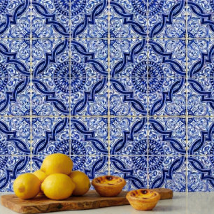 Authentic Blue White Mediterranean Azulejo Pattern Ceramic Tile