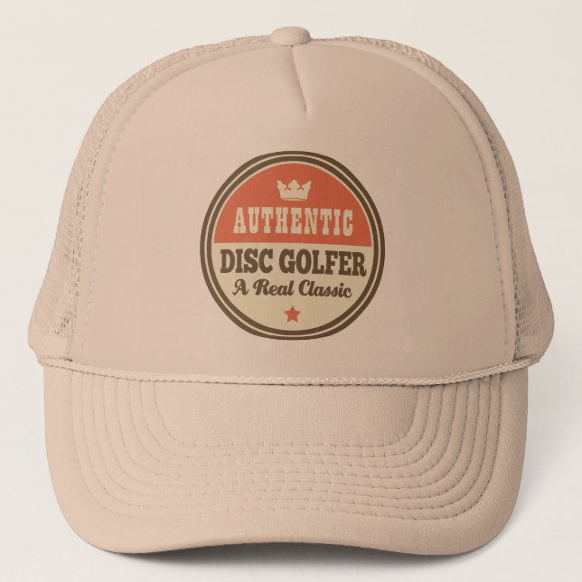 Authentic Disc Golfer Vintage Gift Idea Trucker Hat (Front)