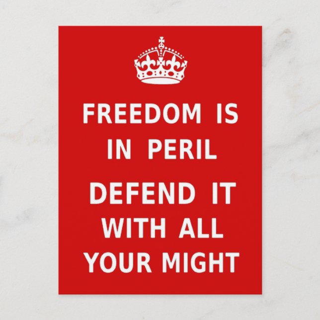 Authentic Freedom Is In Peril Original Red Postcard (Front)