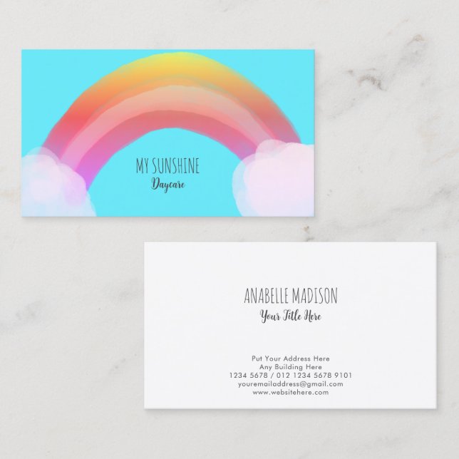 Authentic Hand Drawn Rainbow | Water Coloured Blue Business Card (Front/Back)
