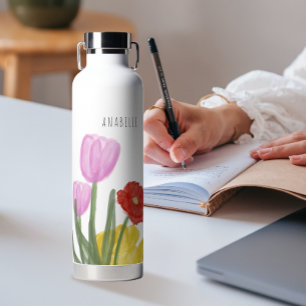 Authentic Hand Drawn Water Coloured Flowers Bottle