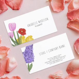Authentic Hand Drawn Water Coloured Flowers Business Card