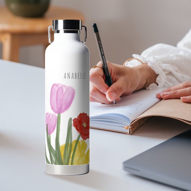 Authentic Hand Drawn Water Coloured Flowers Water Bottle (Creator Uploaded)