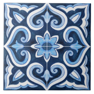 Authentic Handmade Moroccan blue & white Ceramic Tile