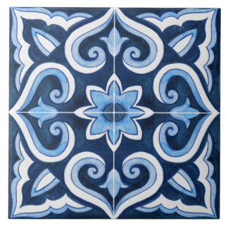 Authentic Handmade Moroccan blue & white Ceramic Tile