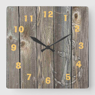 Authentic looking old wood With Anchor Square Wall Clock