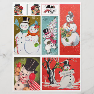 Authentic Mid Century 1950s Snowman Illustrations!