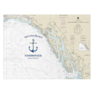 Authentic Nautical Chart Alaska Coast Tablecloth