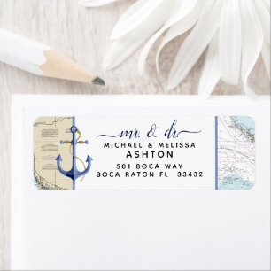 Authentic #Nautical Chart Anchor #Florida #Wedding Return Address Label