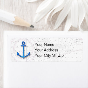 Authentic Nautical Chart + Anchor Return Address Label