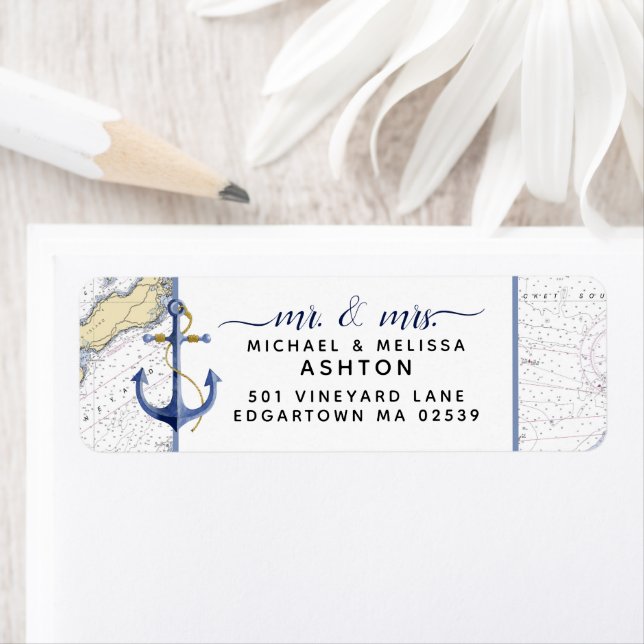 Authentic Nautical Chart + Anchor + Script Return Address Label (Insitu)