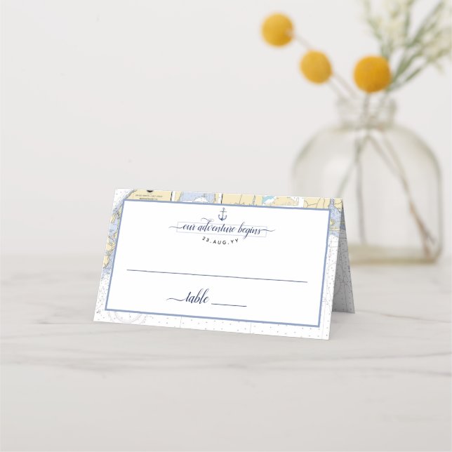 Authentic Nautical Chart Anchor Wedding / Event Place Card (Front)