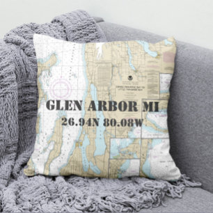 Authentic Nautical Chart Traverse City Michigan Cushion