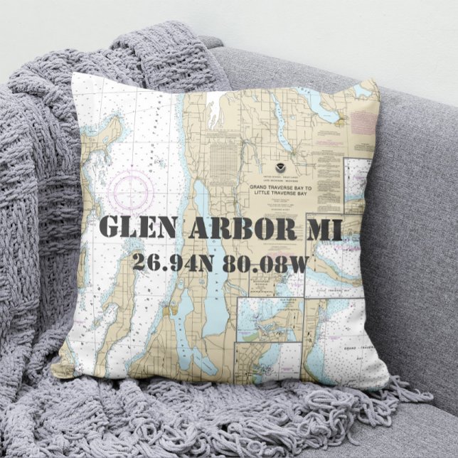 Authentic Nautical Chart Traverse City Michigan Cushion (Creator Uploaded)