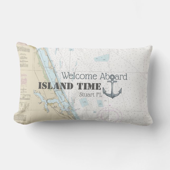 Authentic Nautical Welcome Aboard + Boat Name Lumbar Cushion (Front)