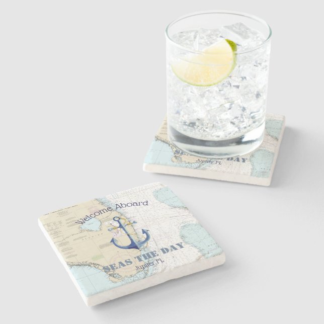 Authentic Nautical Welcome Aboard Boat Name Stone Coaster (Side)