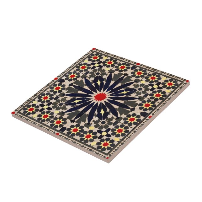 Authentic Navy Blue and Red Moroccan Zellij Ceramic Tile (Side)
