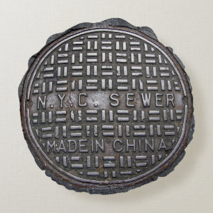 Authentic New York City NYC Sewer Cover Round Cushion