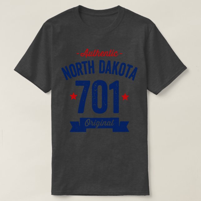 Authentic North Dakota 701 Area Code T-Shirt (Design Front)