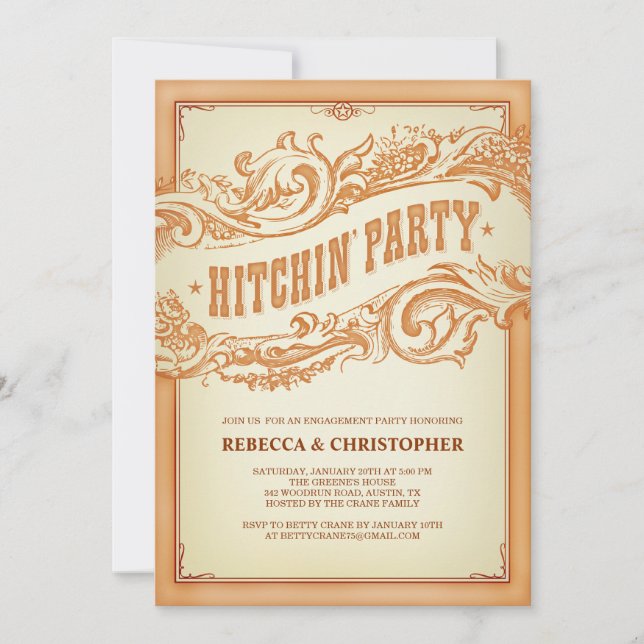 Authentic Old Western Engagement Party Invitation (Front)
